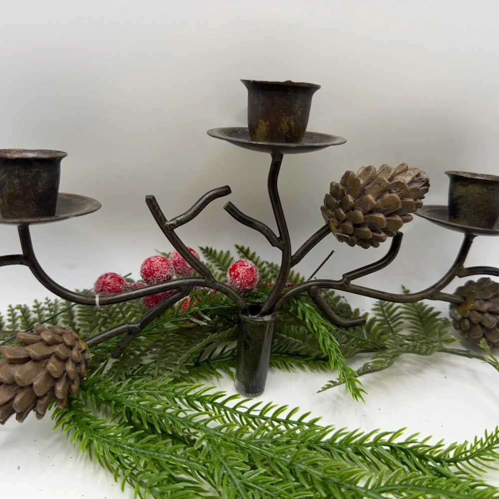 Rustic Metal Pinecone Wine Bottle Candle Stick Holder - Picture 9 of 17